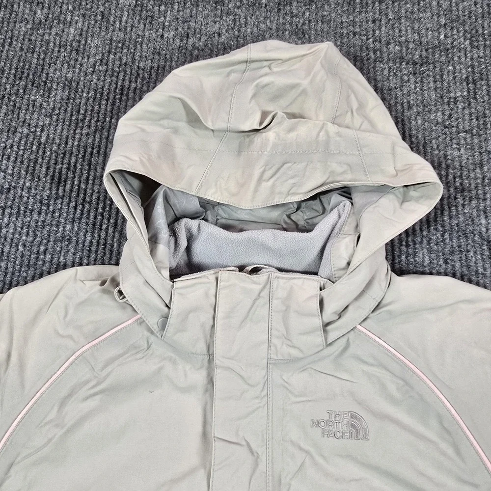 The‎ North Face HyVent Jacket Girls XL Beige Hooded Waterproof Lined Rain Coat